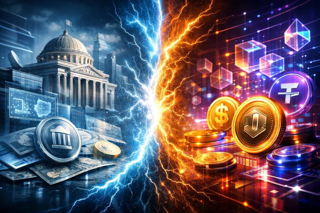 entdecken sie den wettkampf zwischen cbdcs und stablecoins und erfahren sie, welche technologie die zukünftige monetäre infrastruktur prägen wird. analyse der vor- und nachteile beider zahlungsmittel.