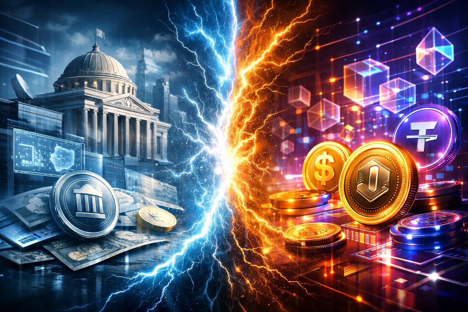 entdecken sie den wettkampf zwischen cbdcs und stablecoins und erfahren sie, welche technologie die zukünftige monetäre infrastruktur prägen wird. analyse der vor- und nachteile beider zahlungsmittel.
